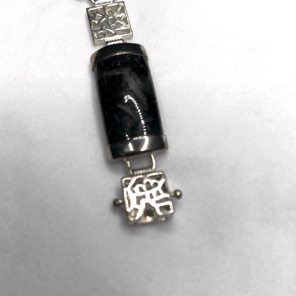 Black Jade and 925 Sterling Silver Bracelet, Asian Characters, Chinese - Picture 9 of 15